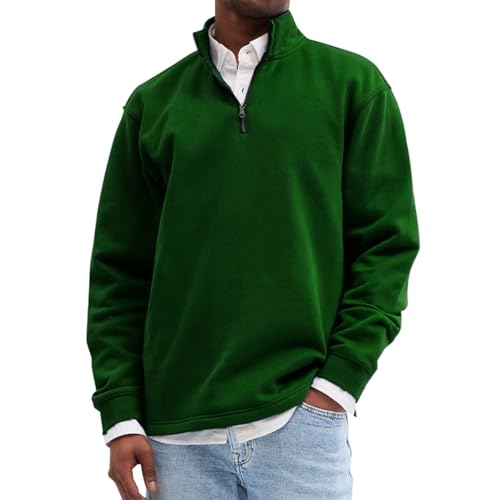 Generisch Pullover Herren Ohne Kapuze Mit Reißverschluss Sweatshirt Herren Baumwolle Langarm Mit Kragen Halfzip Sweatpullover Stehkragen Sweatjacke Einfarbig Streetwear Herbst Winter Übergangsmantel von Generisch
