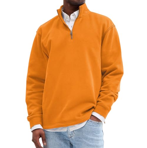 Generisch Pullover Herren Ohne Kapuze Mit Reißverschluss Sweatshirt Herren Baumwolle Langarm Mit Kragen Halfzip Sweatpullover Stehkragen Sweatjacke Einfarbig Streetwear Herbst Winter Übergangsmantel von Generisch