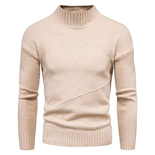 Generisch Pullover Herren Strickpullover Blitzangebote des Tages Langarm Sweatshirt Freizeit Feinstrick Winterpullover Strickpulli Weich Rollkragen Pullover Langarmshirt Angebote Khaki L von Generisch