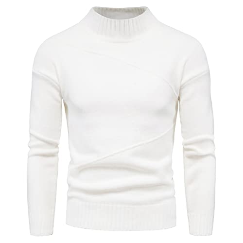 Generisch Pullover Herren Strickpullover Blitzangebote des Tages Langarm Sweatshirt Freizeit Feinstrick Winterpullover Strickpulli Weich Rollkragen Pullover Langarmshirt Gutscheine Weiß M von Generisch