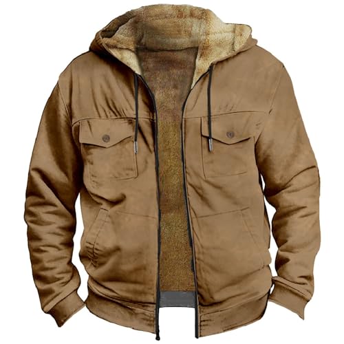 Generisch Pullover Herren Sweatshirt Hoodie Einfarbiger Kapuzenpullover mit Taschen-Baumwolljacke Winterblase (Brown, XXL) von Generisch
