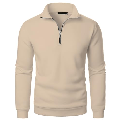 Generisch Pullover Herren Sweatshirt mit Half Zip Ohne Kapuze Oversize Fleece Sport Arbeitspullover Sweater Winterpullover Pulli Lässig Einfarbig Sweatshirts mit Stehkragen und Leiste Freizeit von Generisch
