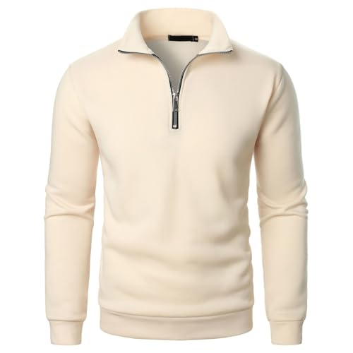 Generisch Pullover Herren Sweatshirt mit Half Zip Ohne Kapuze Oversize Fleece Sport Arbeitspullover Sweater Winterpullover Pulli Lässig Einfarbig Sweatshirts mit Stehkragen und Leiste Freizeit von Generisch