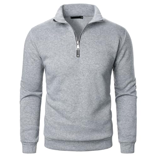 Generisch Pullover Herren Sweatshirt mit Half Zip Ohne Kapuze Oversize Fleece Sport Arbeitspullover Sweater Winterpullover Pulli Lässig Einfarbig Sweatshirts mit Stehkragen und Leiste Freizeit von Generisch