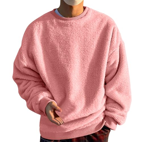 Generisch Pullover Herren Teddy-Fleece Sweatshirts Fleecepullover Warme Winter Sweater Jumper Pulli Einfarbig Oversize Winterpullover Langarm Oberteile Unterhemd Tops mit Fleecefutter von Generisch