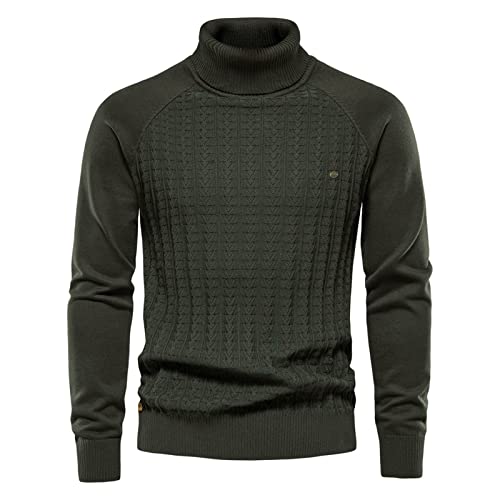 Generisch Pullover Herren V Ausschnitt, Rollkragen Pullover Feinstrick Sweater Pulli Warm Langarm Leichter Arbeitspullover Ärmellos Half Zip Pullover Knitted Sweater Pullover (XXL, Dark Green) von Generisch