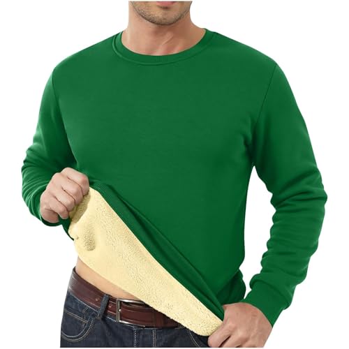 Generisch Pullover Herren Winter Dickes Fleece Sweatshirt Lässige Langarm Rundhals Warme Tops Gerippte Bündchen Fleecefutter Winterpullover,Grün,XL von Generisch