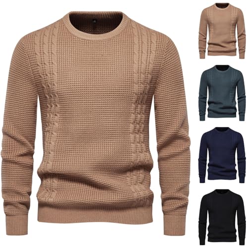 Generisch Pullover Herren Winterpullover Verdicken Strickpullover Feinstrick Pulli Prime Rundhals Pullover Grobstrick-Pullover Bequeme Thermooberteile Sweatpullover Angebote des Tages Heute Khaki XL von Generisch