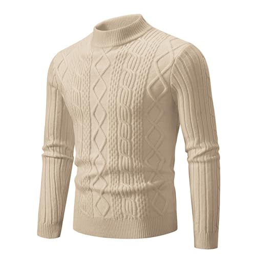 Generisch Pullover Herren Zopfmuster Strickpullover Halber Rollkragenpullover Winter Slim Fit Sweater Basic Langarm Turtleneckpullover von Generisch