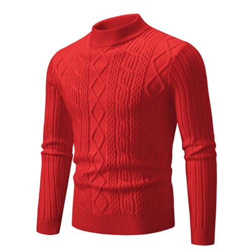 Generisch Pullover Herren Zopfmuster Strickpullover Halber Rollkragenpullover Winter Slim Fit Sweater Basic Langarm Turtleneckpullover von Generisch