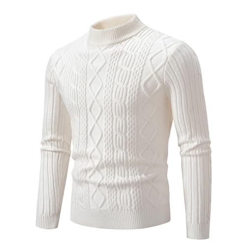Generisch Pullover Herren Zopfmuster Strickpullover Halber Rollkragenpullover Winter Slim Fit Sweater Basic Langarm Turtleneckpullover von Generisch