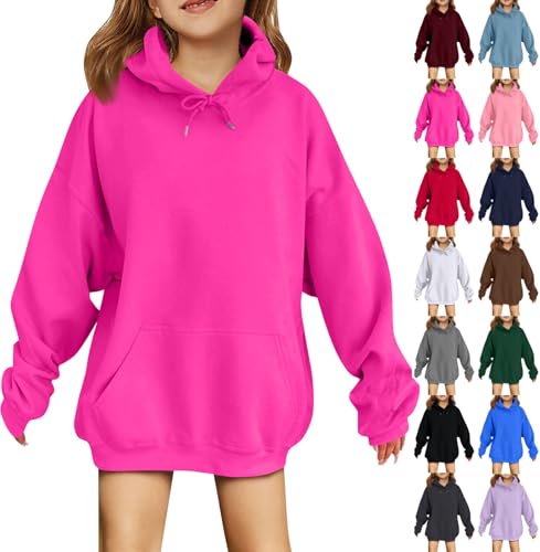 Generisch Pullover Kinder Oversize Mädchen Hoodie Elegant Kapuzenpullover Winter Langarmshirt Sweatshirt Streetwear Pulli Kapuzenpulli Oberteile Black Friday 2024(1-Hot Pink,9-10 Jahre) von Generisch