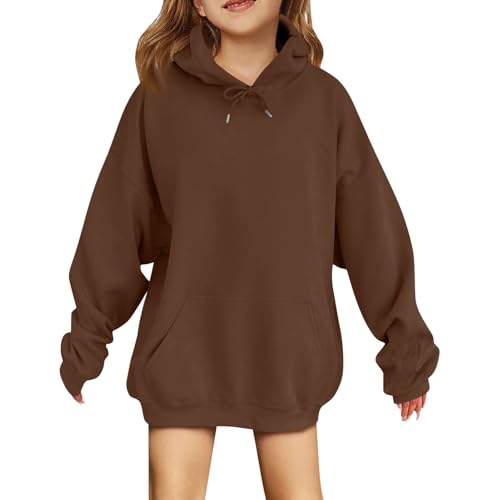 Generisch Pullover Kinder Oversize Mädchen Hoodie Elegant Kapuzenpullover Winter Langarmshirt Sweatshirt Streetwear Pulli Kapuzenpulli Oberteile Black Friday 2024(Braun,9-10 Jahre) von Generisch