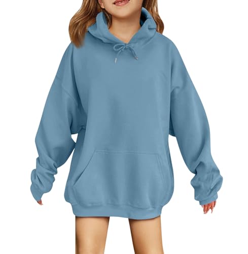 Generisch Pullover Kinder Oversize Mädchen Hoodie Elegant Kapuzenpullover Winter Langarmshirt Sweatshirt Streetwear Pulli Kapuzenpulli Oberteile Black Friday 2024(Hellblau,13-14 Jahre) von Generisch