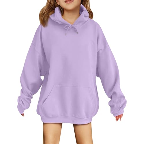 Generisch Pullover Kinder Oversize Mädchen Hoodie Elegant Kapuzenpullover Winter Langarmshirt Sweatshirt Streetwear Pulli Kapuzenpulli Oberteile Black Friday 2024(Light Purple,9-10 Jahre) von Generisch