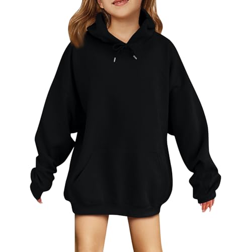 Generisch Pullover Kinder Oversize Mädchen Hoodie Elegant Kapuzenpullover Winter Langarmshirt Sweatshirt Streetwear Pulli Kapuzenpulli Oberteile Black Friday 2024(Schwarz,13-14 Jahre) von Generisch