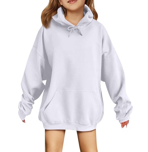 Generisch Pullover Kinder Oversize Mädchen Hoodie Elegant Kapuzenpullover Winter Langarmshirt Sweatshirt Streetwear Pulli Kapuzenpulli Oberteile Black Friday 2024(Weiß,13-14 Jahre) von Generisch