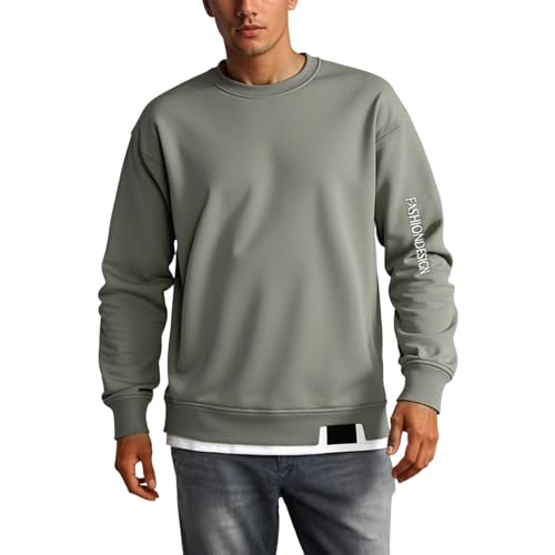 Generisch Pullover Sweatshirt Herren Frühling und Herbst Lockerer Casual Style Langarm T-Shirts 2 In1 Rundhals Sweatshirt (Army Green, XXXXL) von Generisch