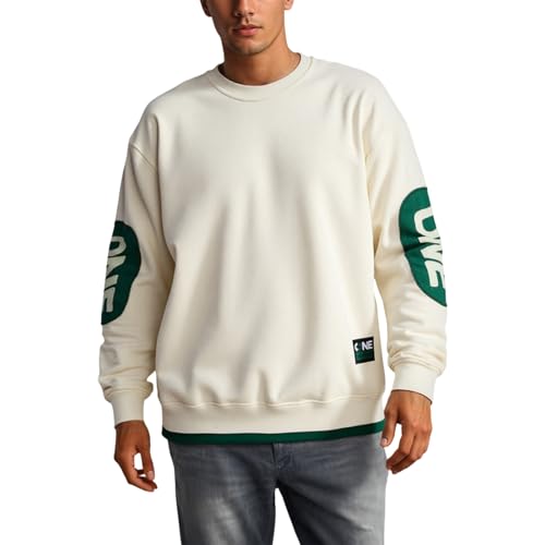 Generisch Pullover Sweatshirt Herren Frühling und Herbst Lockeres Casual Style Langarm Farbblock Rundhals Sweatshirt (Beige, XXXXXXXXL) von Generisch