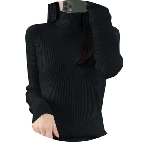Generisch Pullover für Damen, Pullover Damen Patchwork Langarm Rollkragenshirt Basic Winterpullover Winter Einfarbig Pulli Warm Causal Strickpullover Elegant Tops Strickpulli Weich Jumper Sweater von Generisch