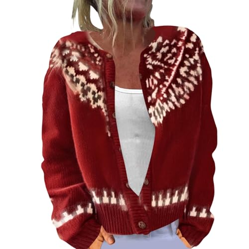 Generisch Pullover & Strickjacken Für Damen, Cardigan Damen Winter, Pullover Strickjacken Elegante Winter Warm Herbst Jacke Strick Übergangsjacke Leichte Sweater Norweger Strickpullover von Generisch
