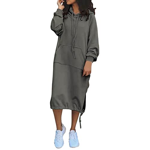 Generisch Pulloverkleid Damen mit Kapuze Lang Herbstkleid Longpullover Casual Lässiges Elegant Sweatkleid Große Größen Langarm Winterkleid Hoodie Kleid Weich Bequem Pullover Kleid Kapuzenpullover von Generisch