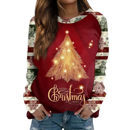 Generisch Pulloverkleid Weihnachten Damen, Pullover Casual Druck Raglanärmel Sweatshirt Rundhals Langarm Sweatshirt Top Sweatjacke Mit Kapuze Weihnachtspullover Kleidung Herren XL Hässliche (M, Gold) von Generisch