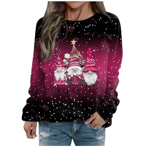 Generisch Pulovers Für Damen Weihnachten, Frauen Pullover Casual Crewneck Sweatshirt Loose Soft Christmas Print Long Sleeve Pullover Tops Schöne Weihnachtspullover Weihnachtspulli (M, Rosa) von Generisch