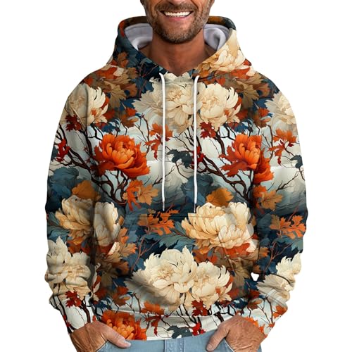 Generisch Purple Hoodie, Men's Loose Flowers Printed Hooded Sweatshirt Casual Fashion Sports Sweatshirt Mens Zip Up Hoodie Strickjacke Mit Kapuze Pullover Aufdruck Hinten Personalisierter (XL, Beige) von Generisch