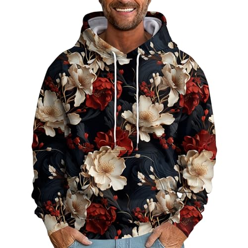 Generisch Purple Hoodie, Men's Loose Flowers Printed Hooded Sweatshirt Casual Fashion Sports Sweatshirt Mens Zip Up Hoodie Sweatshirt Jacke Woman Clothes for Men Hoodie Maler Pullover Mit (XL, Khaki) von Generisch