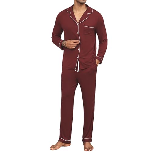Generisch Pyjama Herren Lang Set Große Größen XXL-Pyjama Herren Lang Zum Knöpfen 2024 Frühling Männer Pyjamas Set Lange Ärmel Einfarbige Cardigan Offene Männer Heimbekleidung Grenze Männer von Generisch