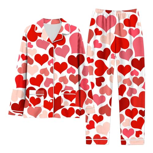 Generisch Pyjama Seide Damen Schlafanzug Baumwolle Pyjama Flanell Pyjama Damen Winter Schlafanzug Damen lang Flanell Schlaf Tshirt Damen Pyjama Damen Herzen Sale Clearance von Generisch