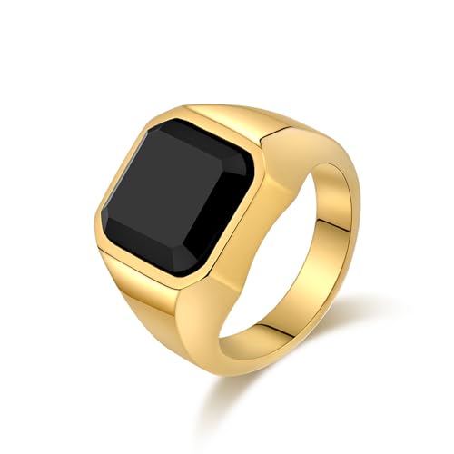 Generisch Quadratische Ringe aus Titanstahl, Schwarzer Onyx Ring, Herrenringe, Herrenring Goth, Herrenringe, Ring für Männer Fashion Square mit schwarzem Stein (Gold, 10) von Generisch