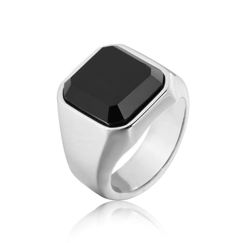 Generisch Quadratische Ringe aus Titanstahl, Schwarzer Onyx Ring, Herrenringe, Herrenring Goth, Herrenringe, Ring für Männer Fashion Square mit schwarzem Stein (Silver, 8) von Generisch