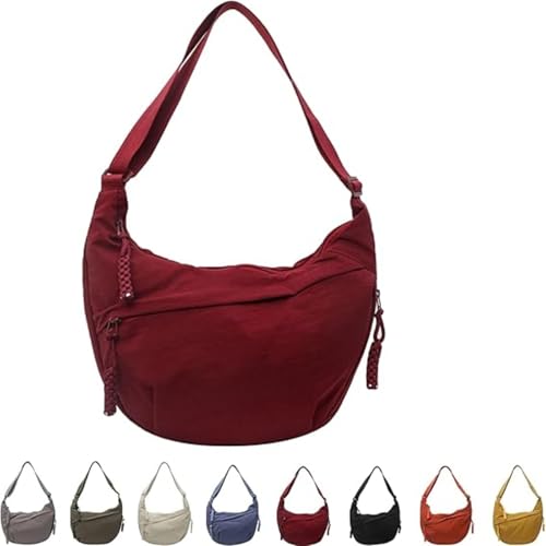 Generisch Quantifyn Umhängetasche, modische, einfarbige Nylon-Umhängetasche für Damen, leichte, verstellbare Handtasche (Red) von Generisch