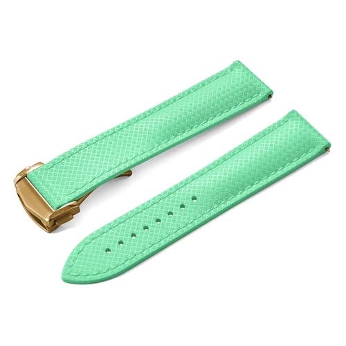Generisch Quick Relase 20mm 22mm Premium Gummi Uhrenarmband Butterfly Schnalle Weiches Gummiband Universaluhr(Mint Green-Gold,20mm) von Generisch