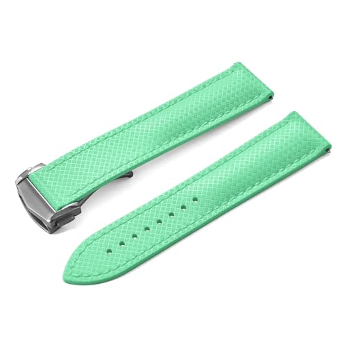 Generisch Quick Relase 20mm 22mm Premium Gummi Uhrenarmband Butterfly Schnalle Weiches Gummiband Universaluhr(Mint Green-Silver,22mm) von Generisch