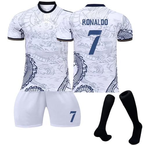 Generisch R.Madrid Drachen Nr.7 Sonderausgabe Fußballtrikot, Limitierte Auflage Fussball Trikots Shorts Socken Set für Kinder/Erwachsene Weiß und Blau von Generisch