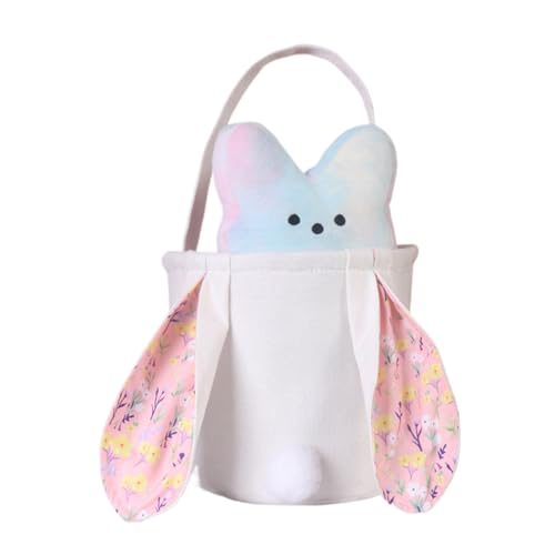 Generisch Rabbit Tote Bag Bucket, Reusable Easter Treat Bags, Spring Hunts Container, Candy Hunting Party Bag with Handles for Kids, Family, and Festive Egg Hunt Events, 10.63x10.63x14.57 in von Generisch
