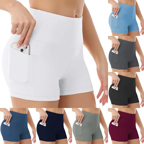 Generisch Radlerhose Damen mit Taschen kurz Leggings High Waist Yoga Shorts Damen Workout Yoga Running Gym Tennis Sporthose Blickdicht Hotpants von Generisch
