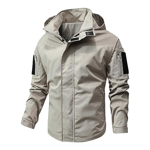 Generisch Rain Jacket, Herren Wasserdicht Atmungsaktiv Leichte Regenmantel Mit Kapuze Windbreaker Outdoorjacke Für Männer Regenjacke Fahrrad Windjacke Tasche Schwarz Coat (XL, Khaki) von Generisch
