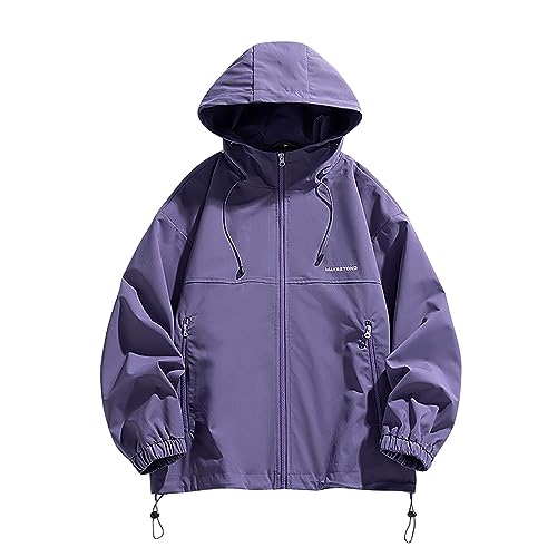 Generisch Rain Jacket, Herren Wasserdichte Leichte Outdoorjacke Mit Abnehmbarer Kapuze Windjacke Funktionsjacke Für Wandern Camping Softshelljacke Sommer-Regenjacke (L, Lila) von Generisch