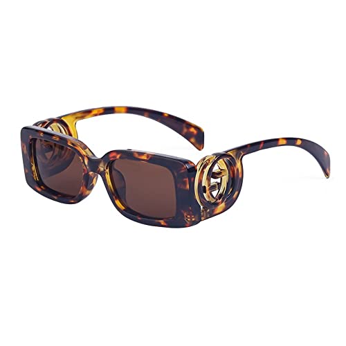 Generisch Rectangular Sunglasses Women Retro Small Rectangle Sun Glasses Men Punk Sunglass Shades(C8 Leopard Brown) von Generisch