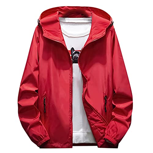 Generisch Regenjacke, Herren Wasserdicht Atmungsaktiv Winddichte Funktionsjacke Outdoor Wanderjacke Mäntel Mit Kapuze Leichte Sommerjacke Softshelljacke Wasserdichte (XXL, Red) von Generisch