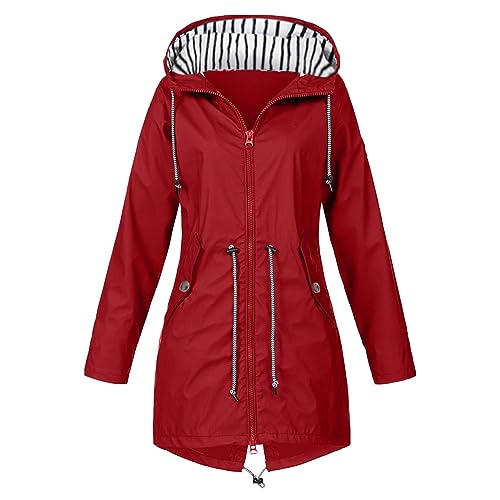 Generisch Regenjacke Damen, Regenjacke Damen Wasserdicht Atmungsaktiv Regenmantel Leicht Outdoor Winterjacke Lang Oversize 3 In 1 Übergangsjacke Mit Kapuze Sports Softshelljacke (A05-Rot, 5Xl) von Generisch