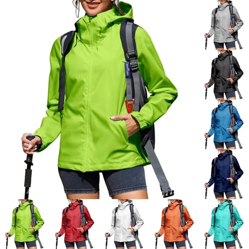Generisch Regenjacke Damen, Wasserdicht Atmungsaktiv Softshelljacke Einfarbig Regenmantel mit Kapuze ​Windjacke Regenjacken Wanderjacke für Bergkleidung Reisen Außenbereich Wandern von Generisch