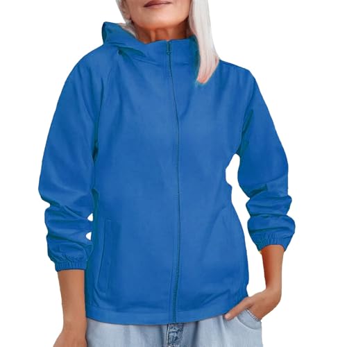 Generisch Regenjacke Damen, Wasserdicht Atmungsaktiv Softshelljacke Einfarbig Regenmantel mit Kapuze ​Windjacke Regenjacken Wanderjacke für Bergkleidung Reisen Außenbereich Wandern von Generisch