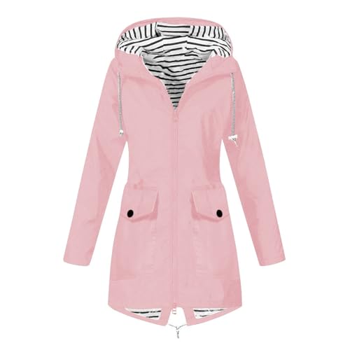 Generisch Regenjacke Damen,Damen Wasserdicht Regenjacke Große Größen Lang Windbreaker Übergangsjacke Leichte Atmungsaktiv Outdoorjacke Raincoat Regenparka mit Kapuze,Herbstjacke,Winterjacke von Generisch