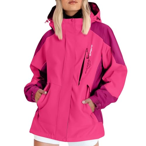 Generisch Regenjacke Damen Funktionsjacke Atmungsaktiv Softshelljacke Einfarbig Regenmantel Outdoor Leichte Fahrradjacke Große Größen Übergangsjacke mit Kapuze Regenjacke Damen Wasserdicht von Generisch