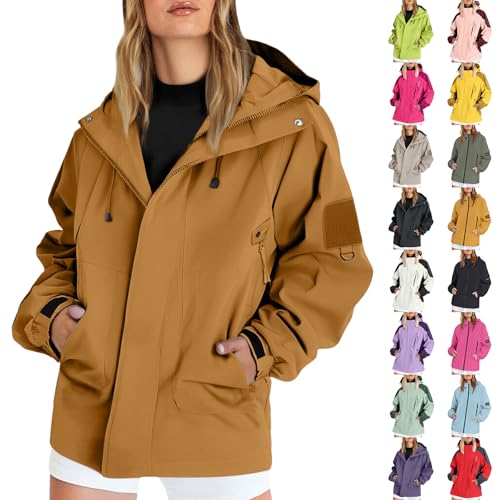 Generisch Regenjacke Damen Funktionsjacke Atmungsaktiv Softshelljacke Einfarbig Regenmantel Outdoor Leichte Fahrradjacke Große Größen Übergangsjacke mit Kapuze Regenjacke Damen Wasserdicht von Generisch